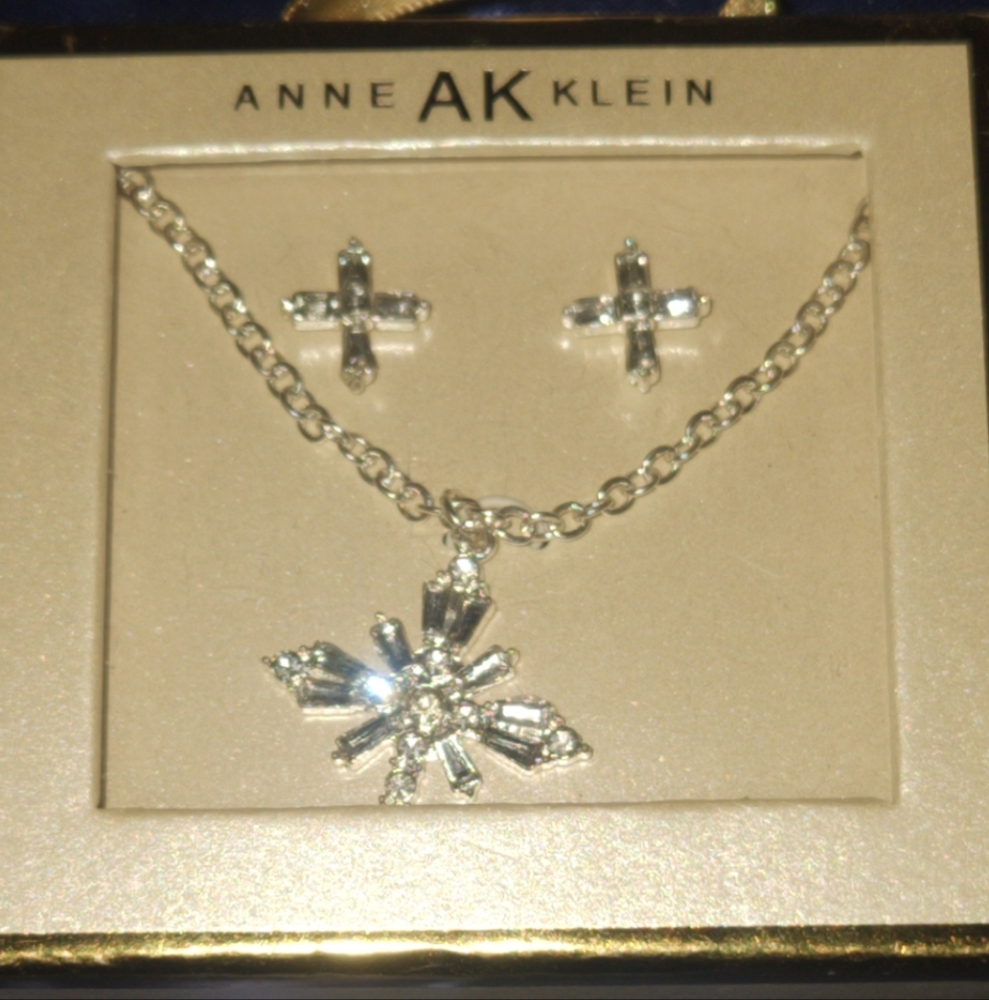 Anne AK Klein Elegant Silver Jewelry Earring/Necklace Set - Picture 5 of 14